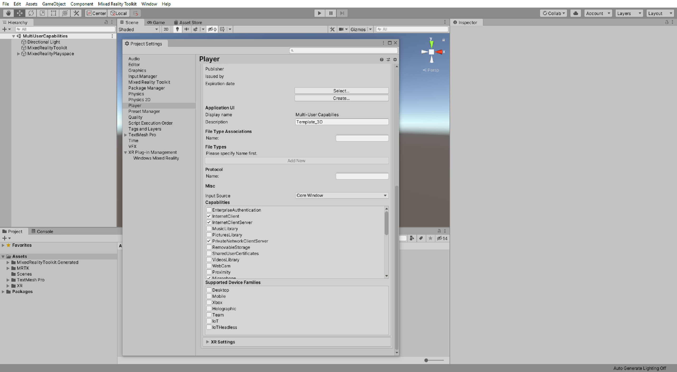Unity-Funktioneneinstellungen
