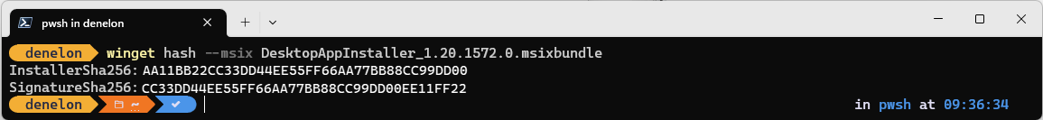 wingethash Msix-Befehl