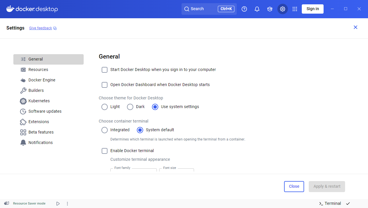 Screenshot von Docker Desktop