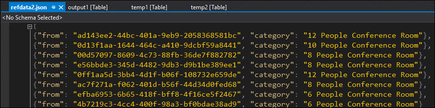 Screenshot of the reference data table after the GUID format is corrected and uploaded to the reference blob.