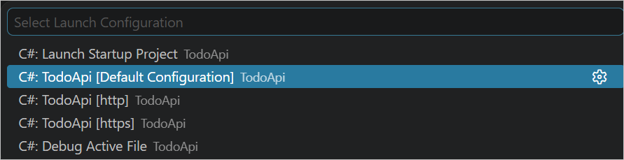 Select a launch configuration prompt.