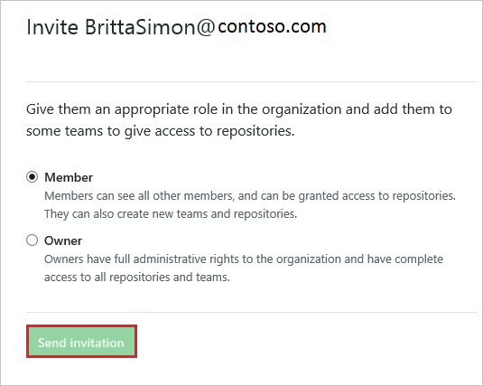Invite People Screenshot that shows the "Invite member" dialog page with "Member" selected and the "Send invitation" button selected.