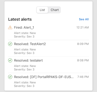 Screenshot showing the notifications List view on Azure mobile app Home.
