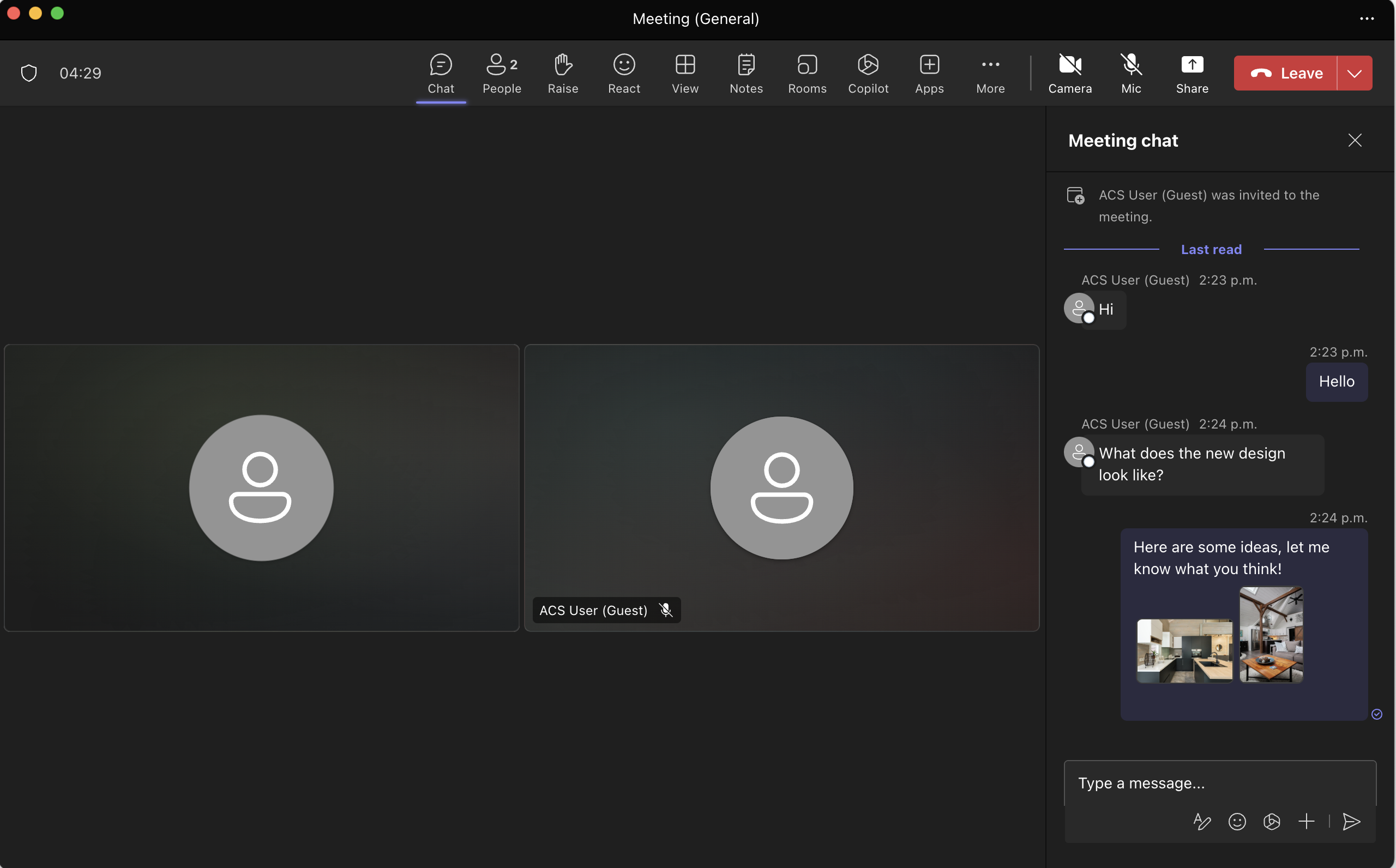 Screenshot that shows a Teams client sending two inline images. "Screenshot that shows a Teams client sending two inline images."