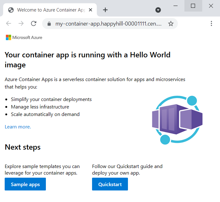 Screenshot of container app web page.