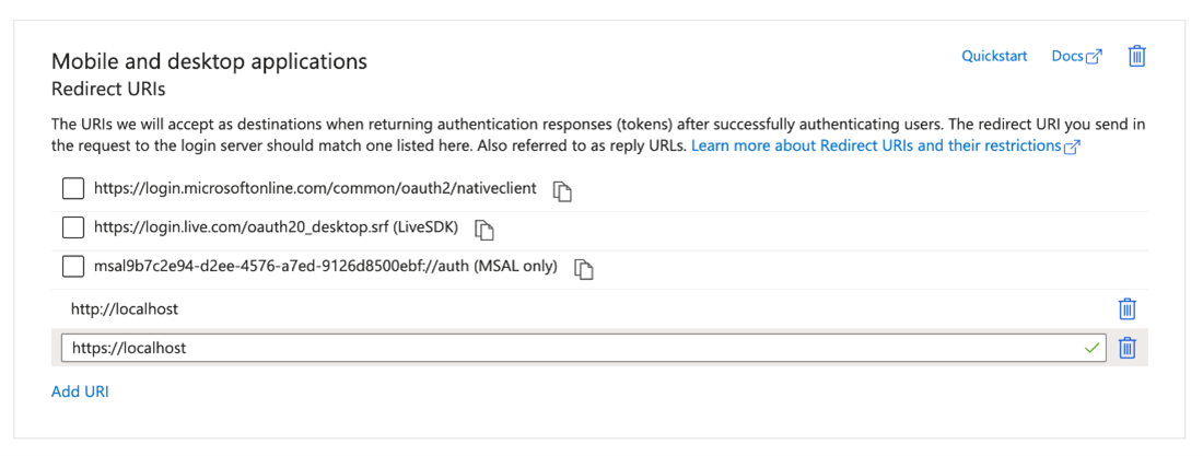 Screenshot of the Mobile and desktop application configuration window.