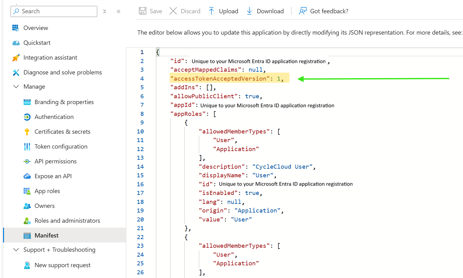 Screenshot of the Manifest menu.
