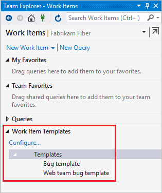 Screenshot that shows how to access templates in Team Explorer with Power Tools.
