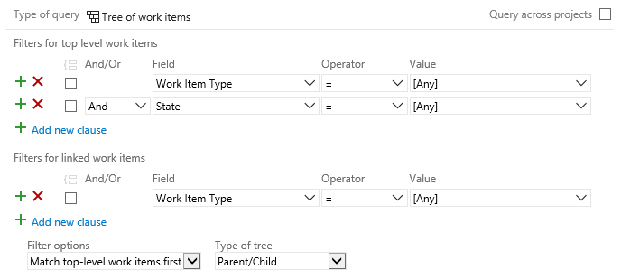 Screenshot that shows the Query Editor tree query in the web portal.