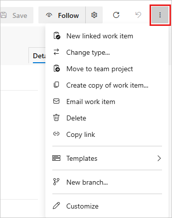 Screenshot that shows the Follow and Refresh icons and the Actions menu.