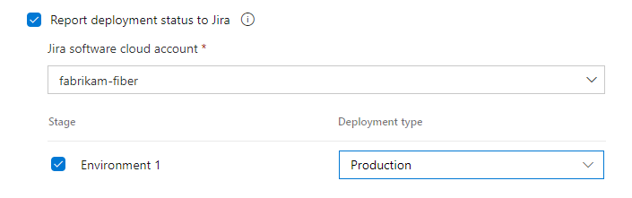 Screenshot of Integrations options for Classic pipelines showing Report deployment status to Jira settings.