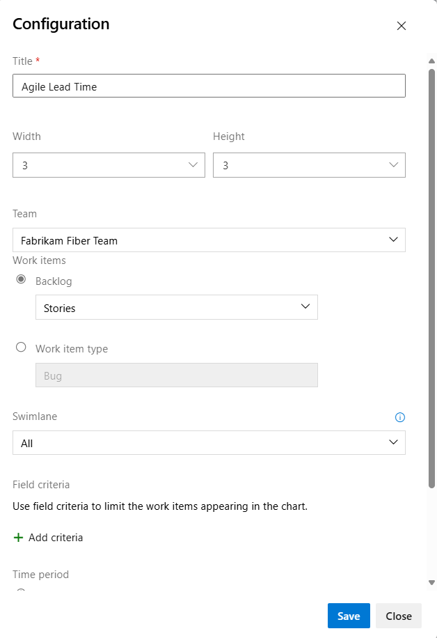 Screenshot of the configuration dialog for the Lead Time widget.