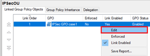 Screenshot of enabling the GPO link.