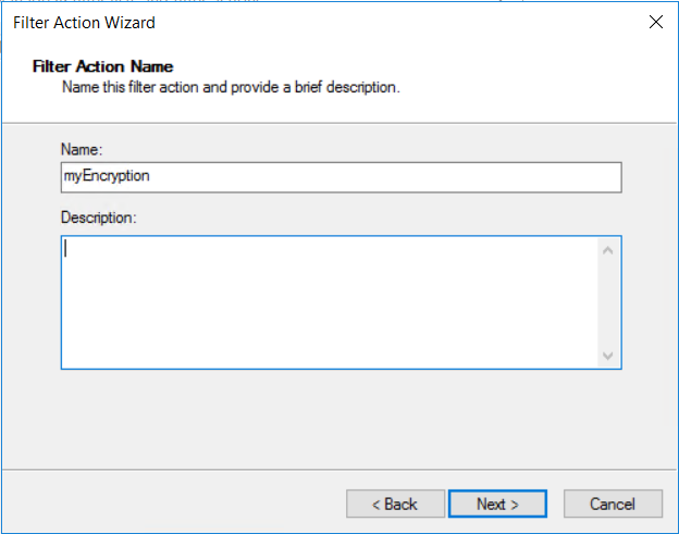 Screenshot of naming the filter action.