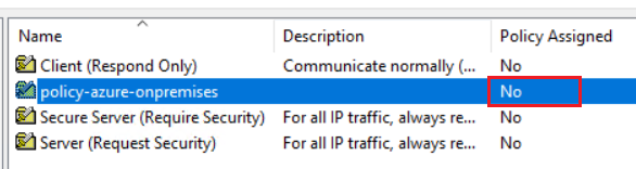 Screenshot of the IPsec policy linked to the GPO but not yet assigned.