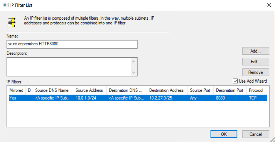 Screenshot of the IP filter list configuration.