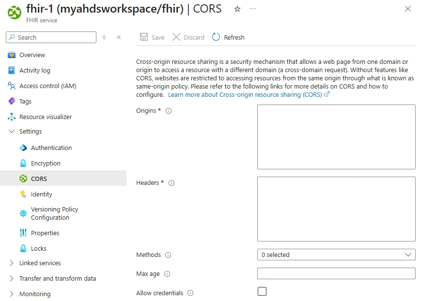 Cross-origin resource sharing (CORS) settings