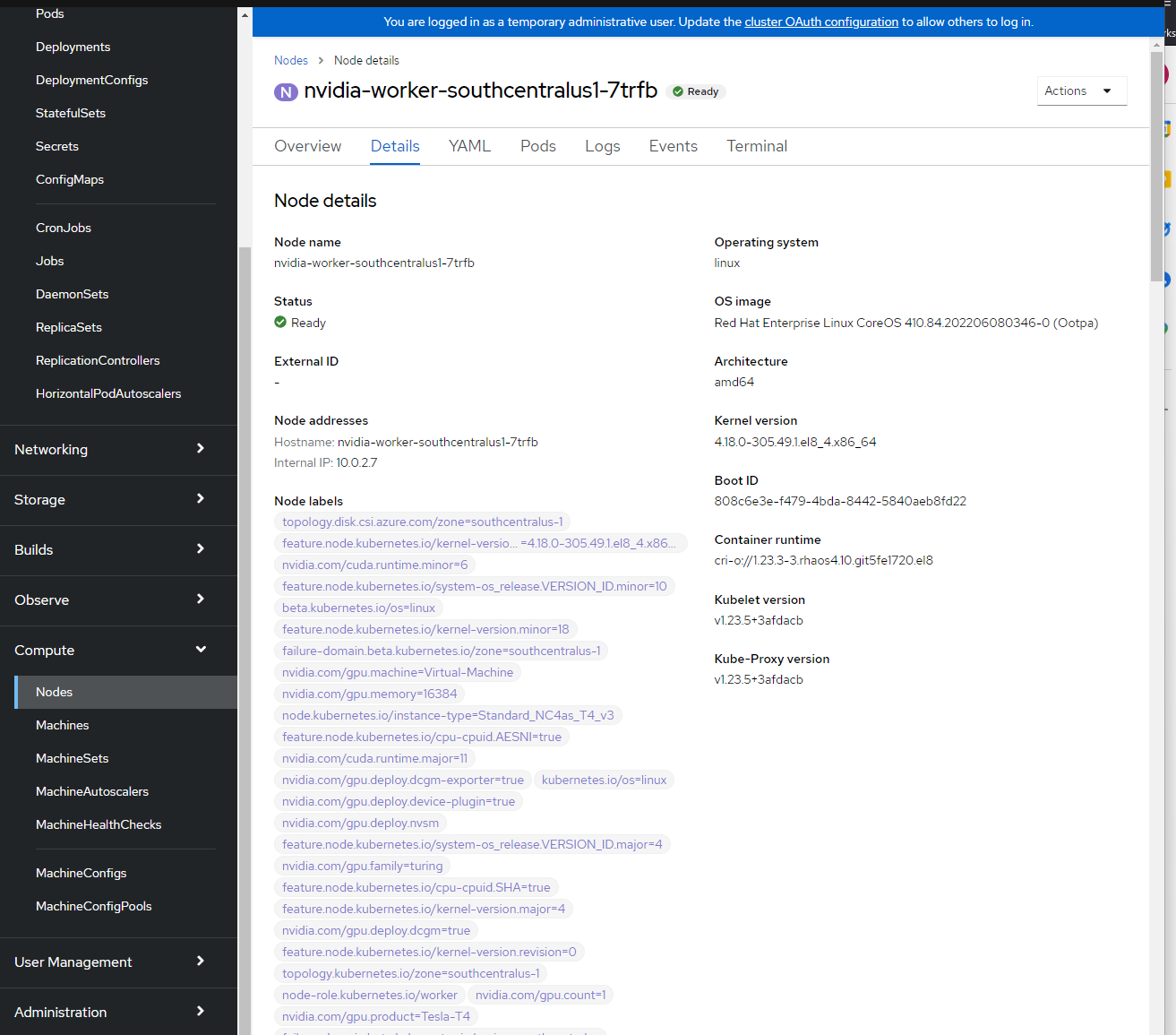 Screenshot of GPU labels on OpenShift console.