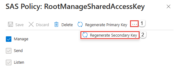 Screenshot that shows steps for regenerating a secondary key.