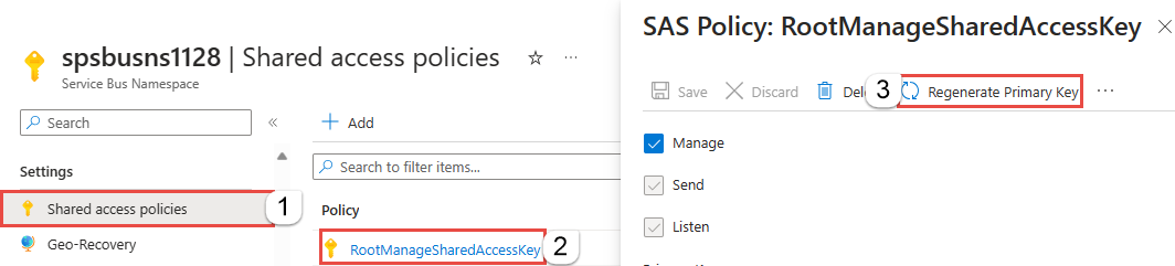 Screenshot that shows steps for regenerating a primary key.