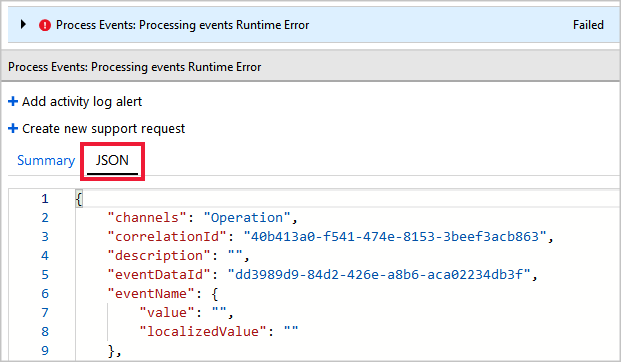 Screenshot of the operation summary view in the Activity log for a Stream Analytics job.