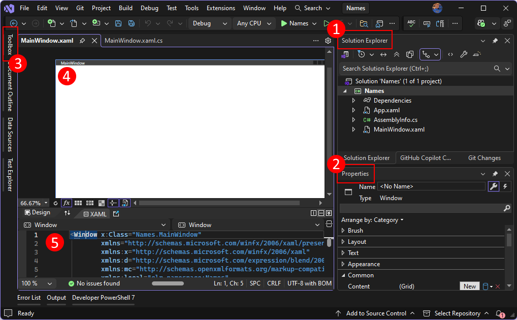 The important components of Visual Studio 2026 you should know when creating a WPF project for .NET.