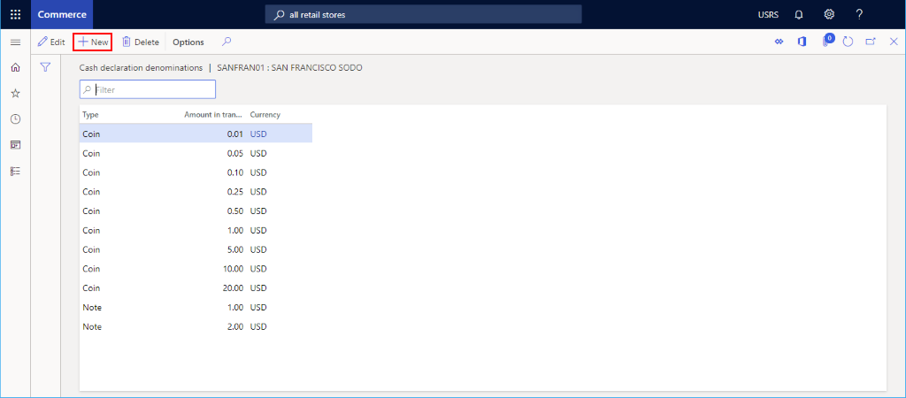 Screenshot of setting up cash declarations.