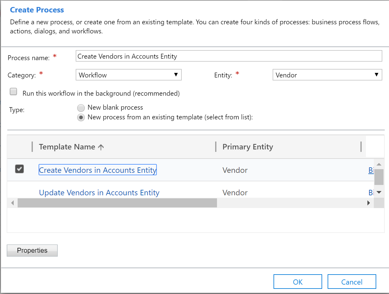 Screenshot of Create Vendors in Accounts Table workflow process.