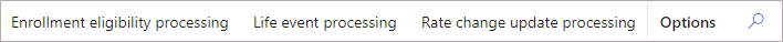 Screenshot of the processing options in the Benefits management workspace.