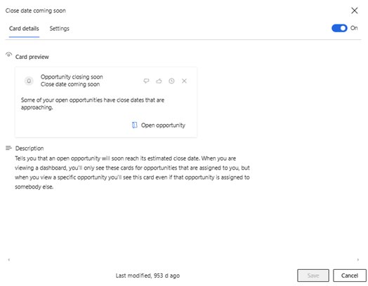 Screenshot showing the details of a card.