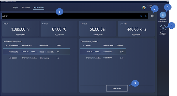 Screenshot of the My machine tab in the production floor execution interface.