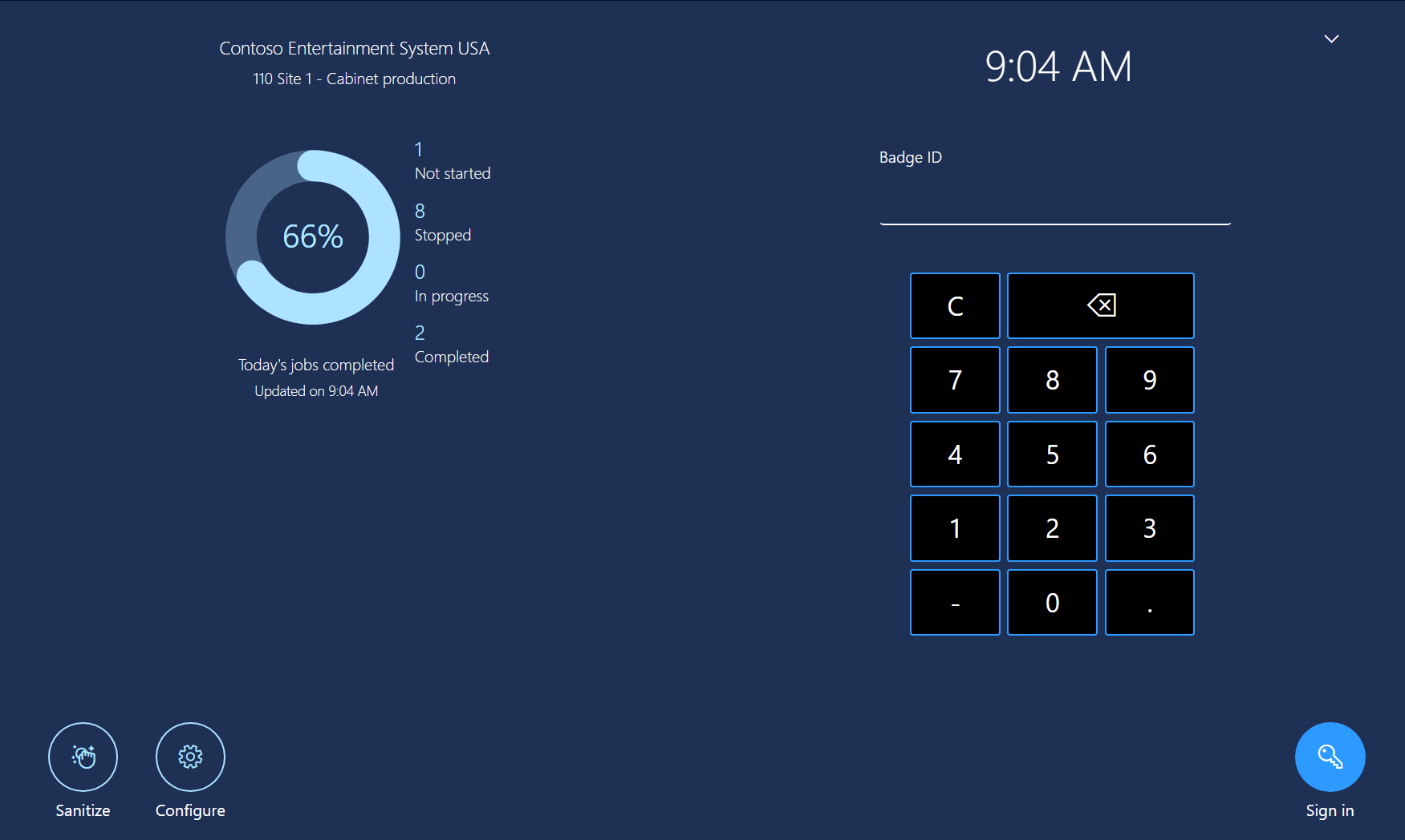 Screenshot of the production floor execution interface sign-in page.