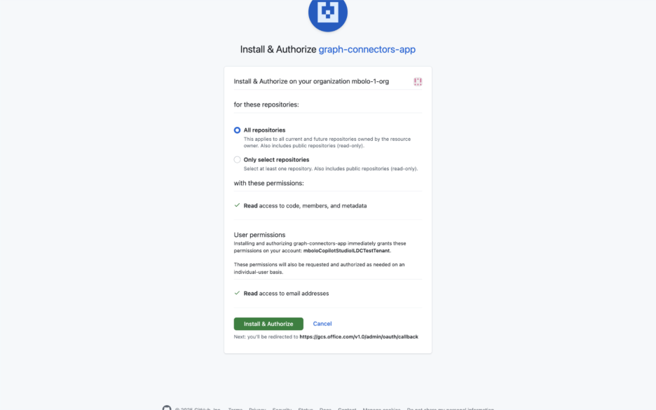 Screenshot of GitHub with Install & Authorize highlighted.