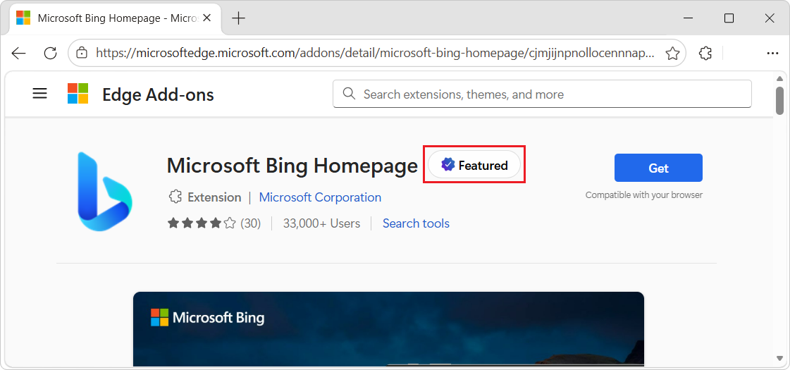The Featured badge next to the extension name