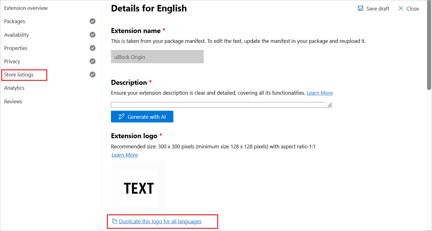 The Duplicate option for a logo