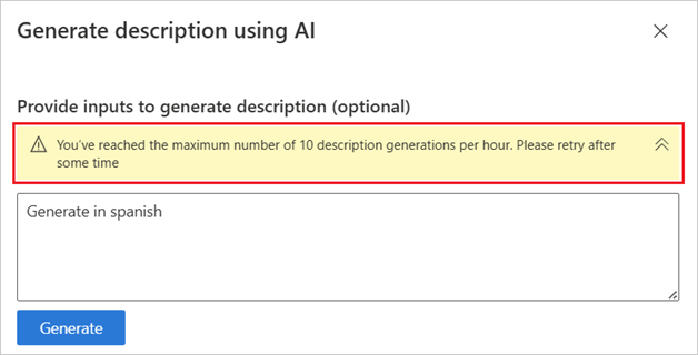 The Provide inputs text box with a limit message