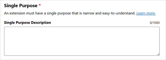 The "Single Purpose Description" text box