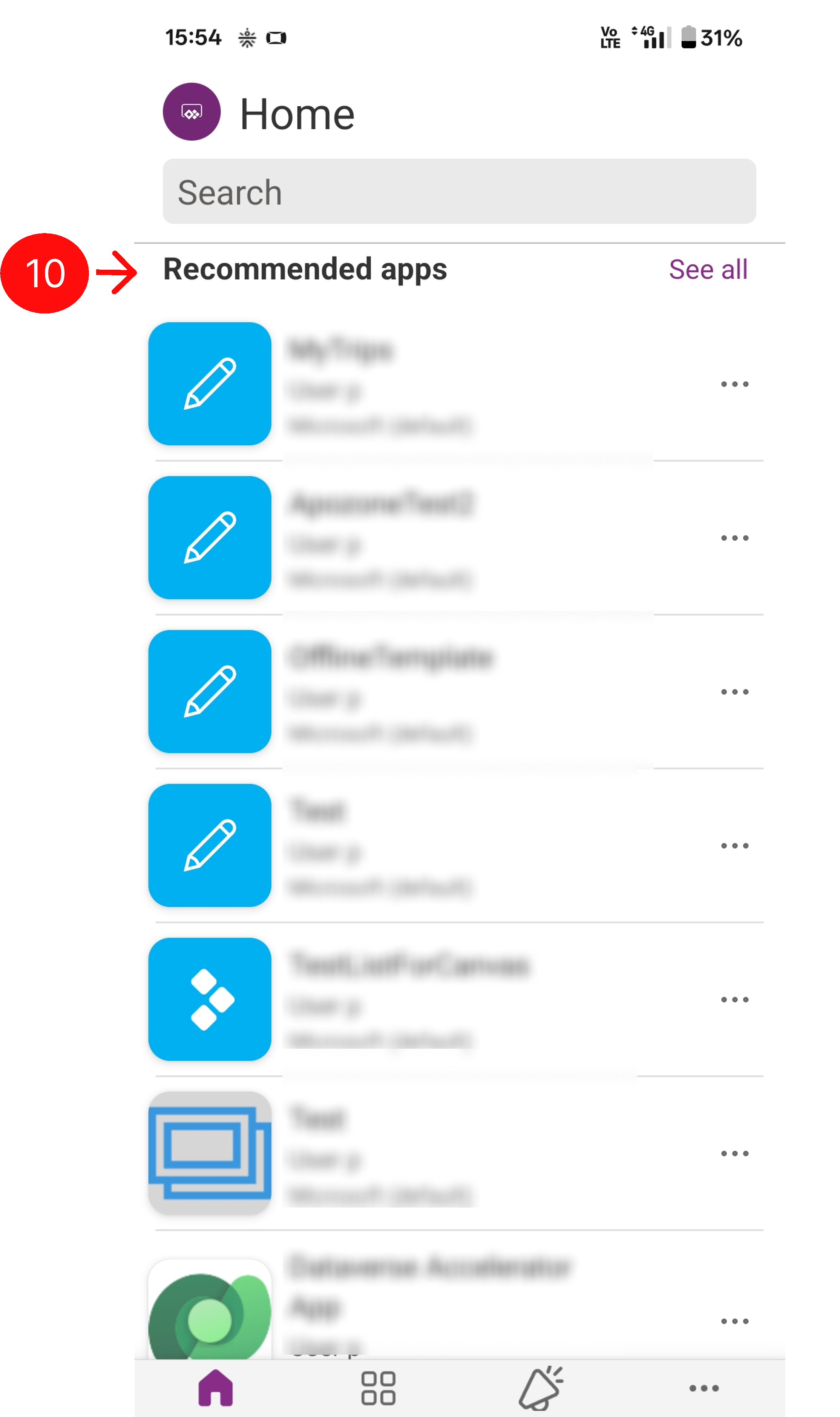Recommended apps option.
