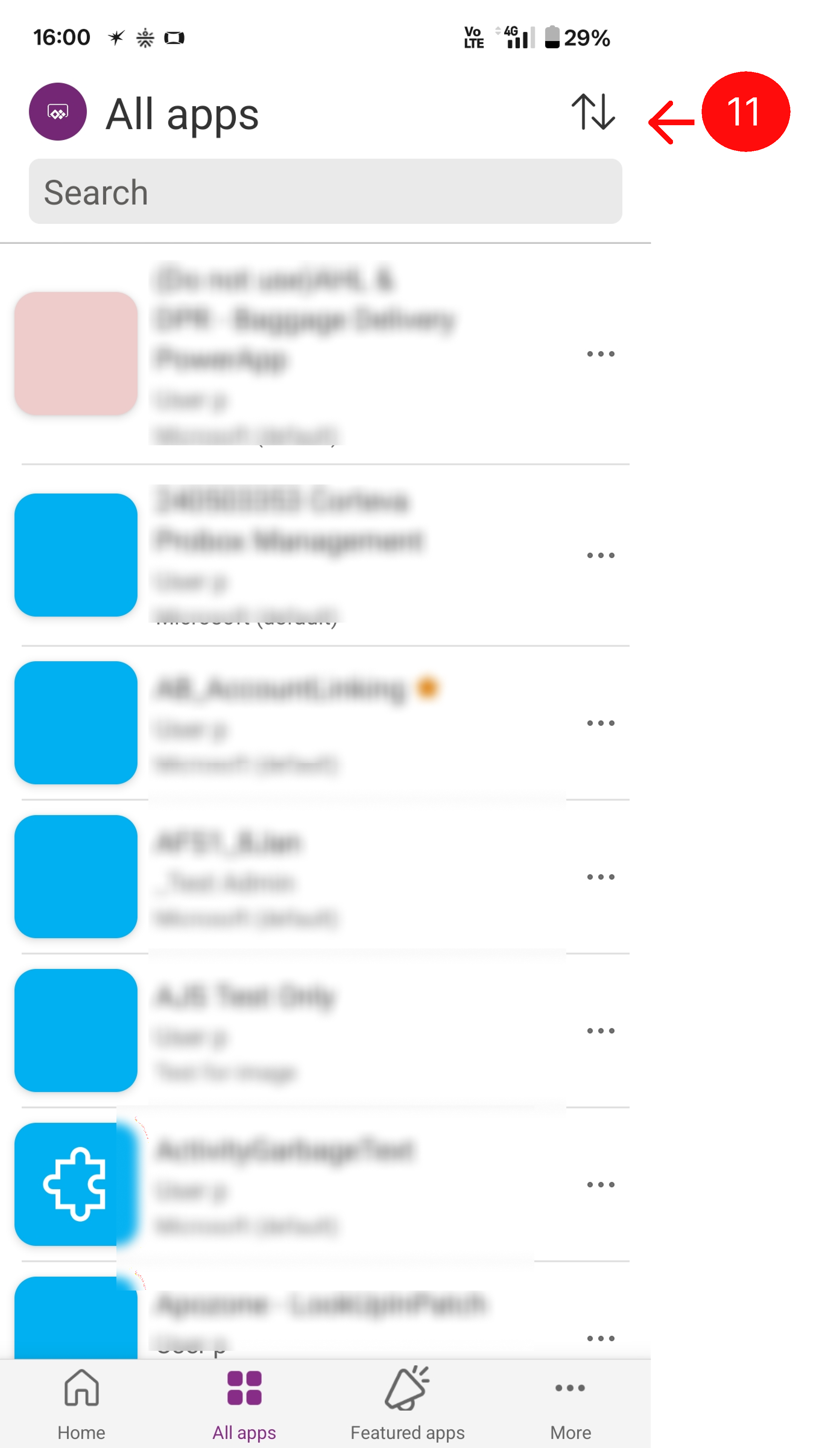 Sort apps option.