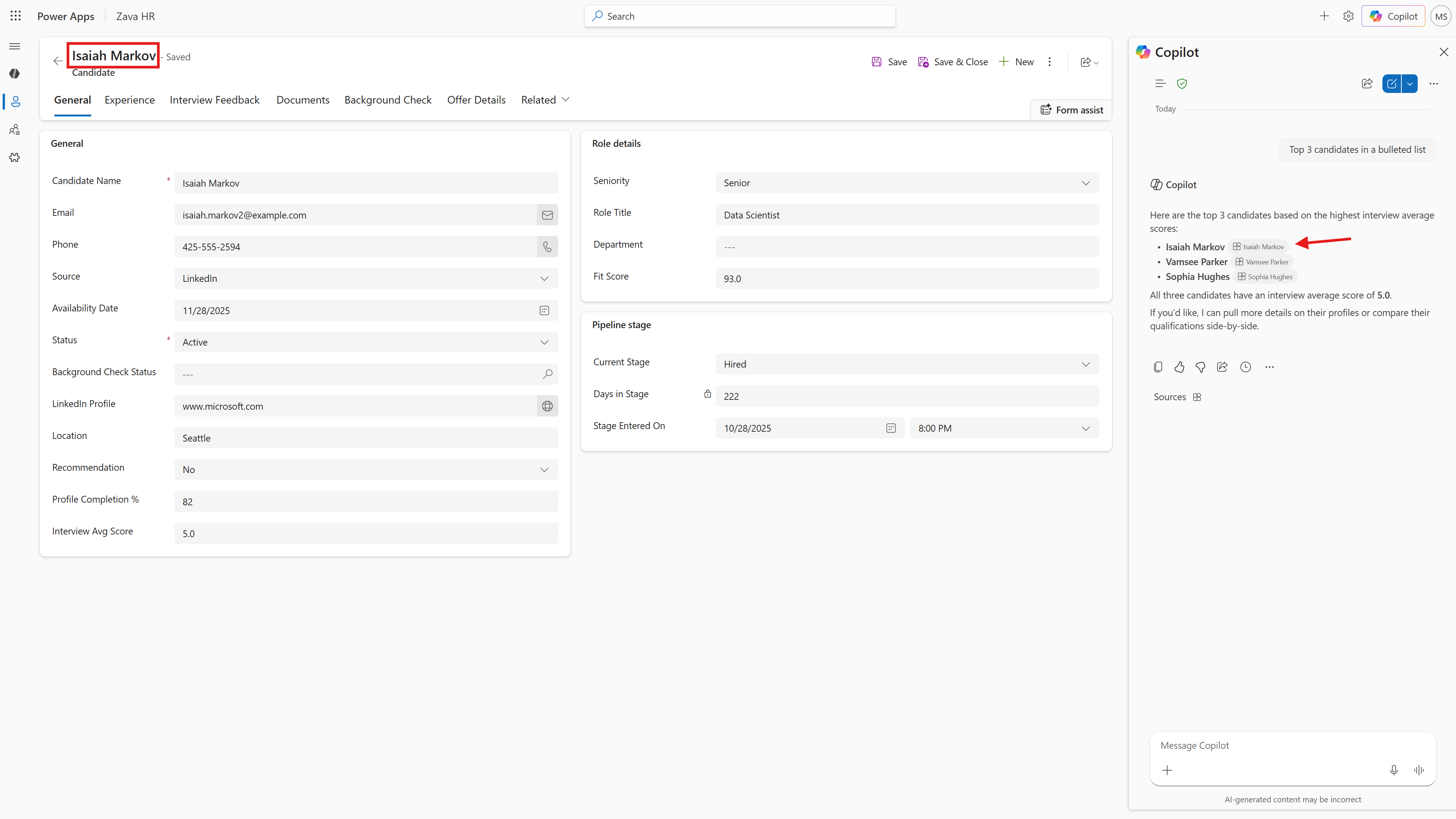 Screenshot that shows a model-driven form that was navigated to after clicking a citation link.