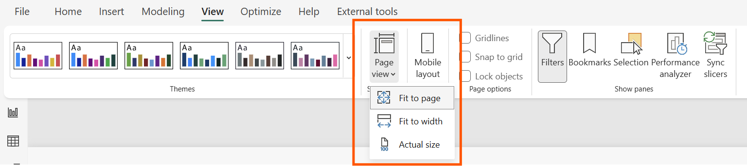 Screenshot of Desktop page view settings.