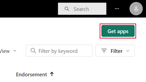 Screenshot of the Apps page with the Get apps button outlined.