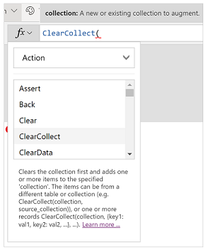 Function ClearCollect() selected Function ClearCollect() selected.