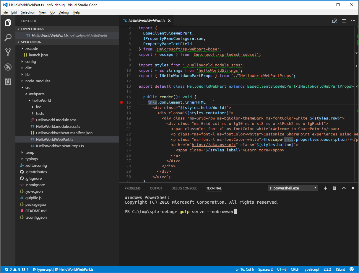 The heft start command typed in the integrated terminal in Visual Studio Code