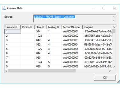 Preview data page of the Import and Export Wizard Preview data page of the Import and Export Wizard