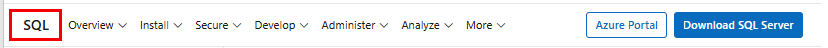 Screenshot of the SQL Docs menu option in the header.