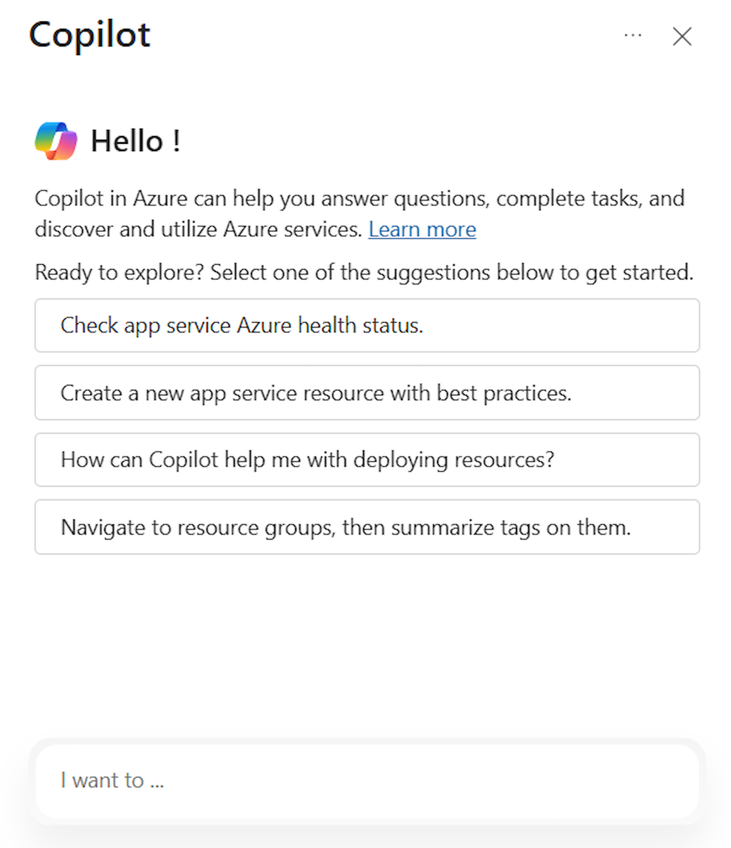 A screenshot of a Azure Copilot chat in the Azure portal.