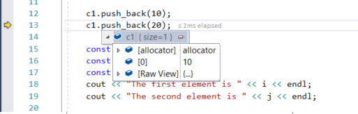 Screenshot that shows how to view data tips for code variables in the Visual Studio 2022 debugger.