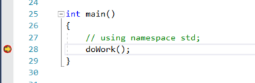 Screenshot that shows the debugger paused on a set breakpoint in Visual Studio 2022.