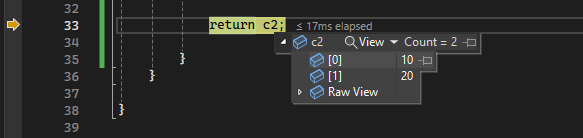 Screenshot that shows how to view data tips for code variables in the Visual Studio 2022 debugger.